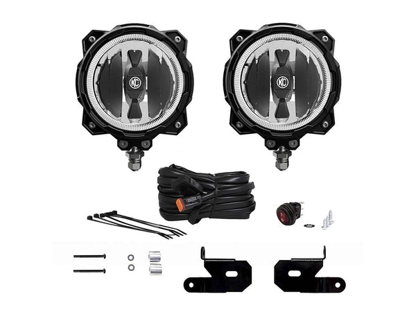 KC HiLiTES 97112 Jeep JL A-Pillar Mount with 6 Gravity LED Pro6 Light Kit-Driving Beam